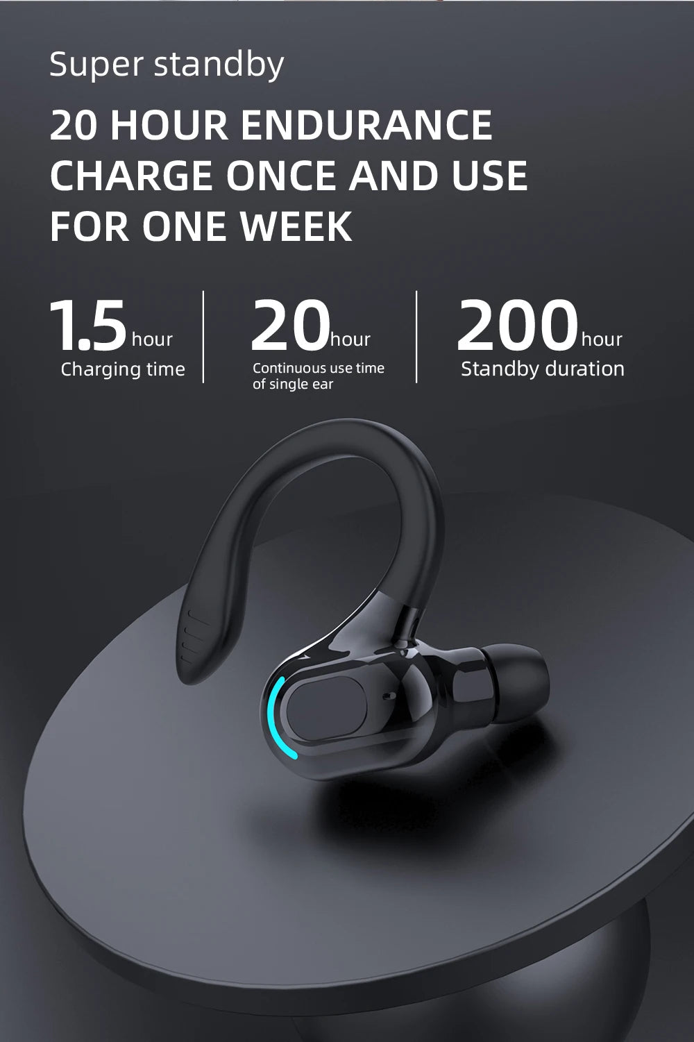 DISOUR M-F8 Bluetooth 5.2 Ear-Hook Headset | ANC & 20H Playtime