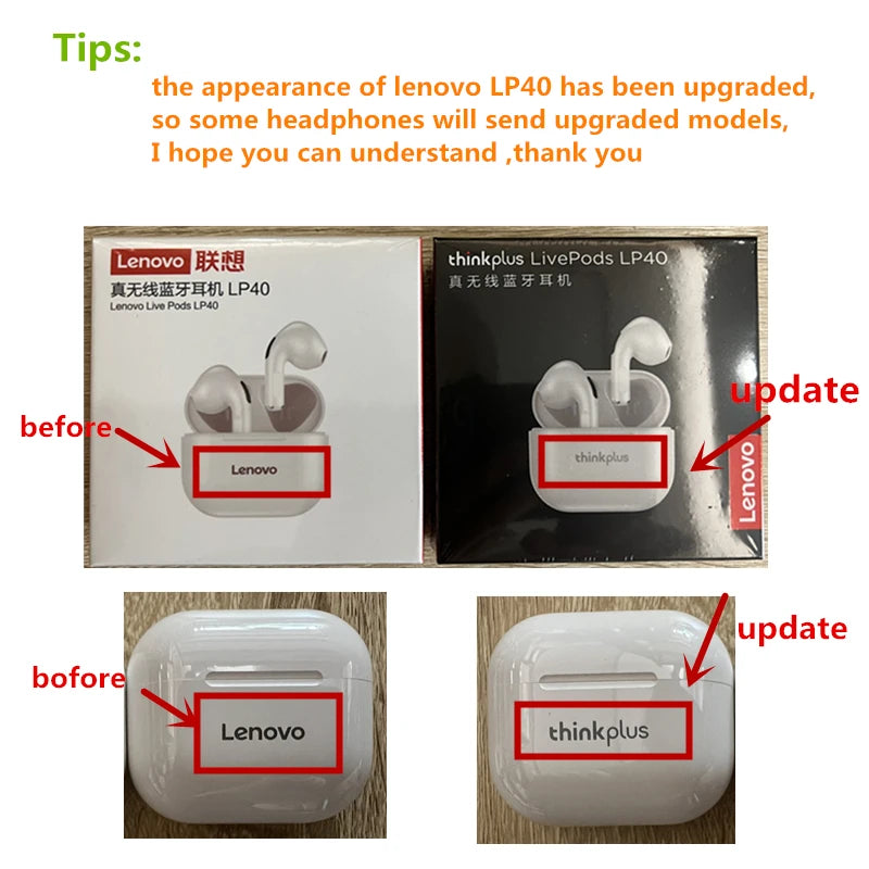 Lenovo LP40 Wireless Earbuds – Bluetooth 5.0 HiFi Sound + Waterproof Charging Case