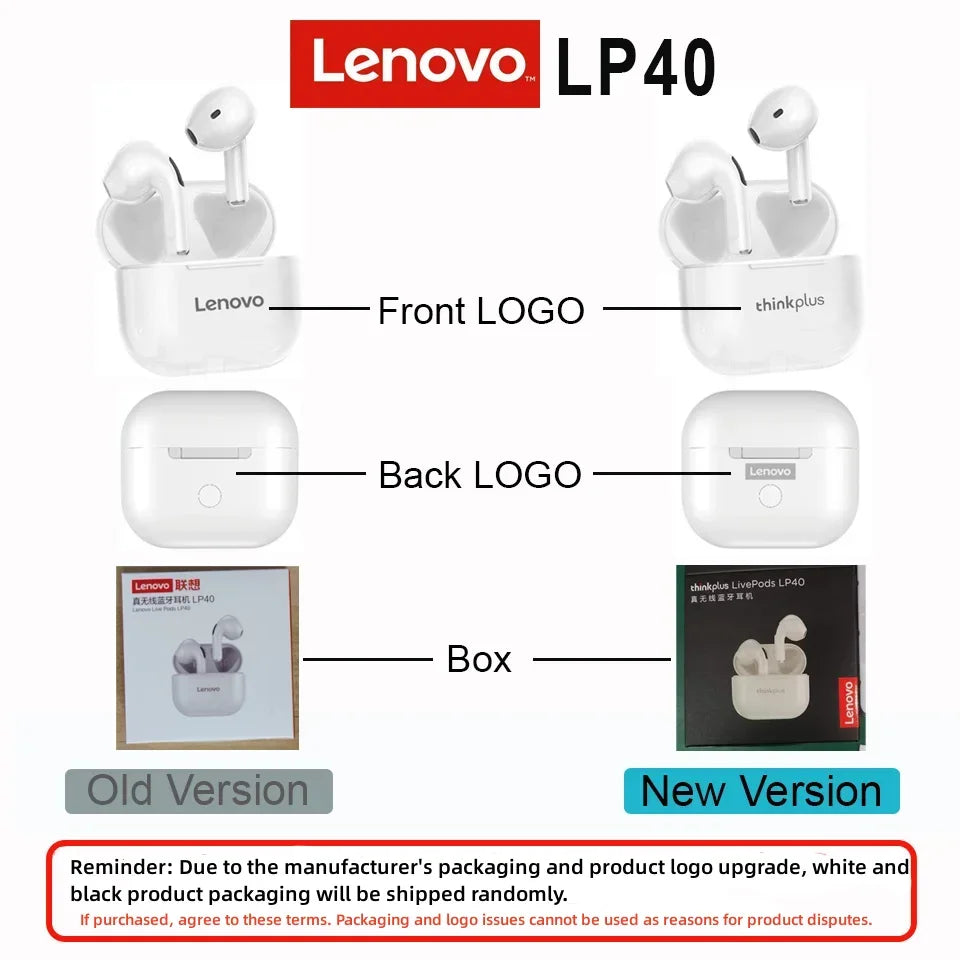 Lenovo LP40 Wireless Earbuds – Bluetooth 5.0 HiFi Sound + Waterproof Charging Case