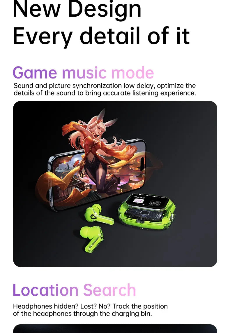 Beauddy TWS Bluetooth 5.4 Earbuds – ANC, Stereo Bass, LED