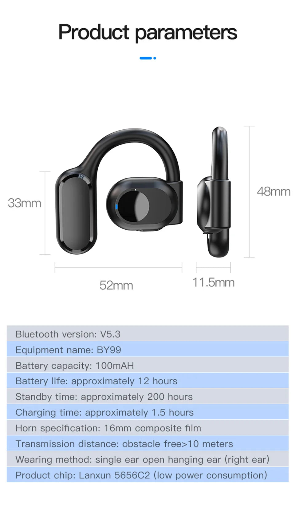STTKGZD Air Conduction Bluetooth 5.3 Headset – Single-Ear Wireless for Driving & Office
