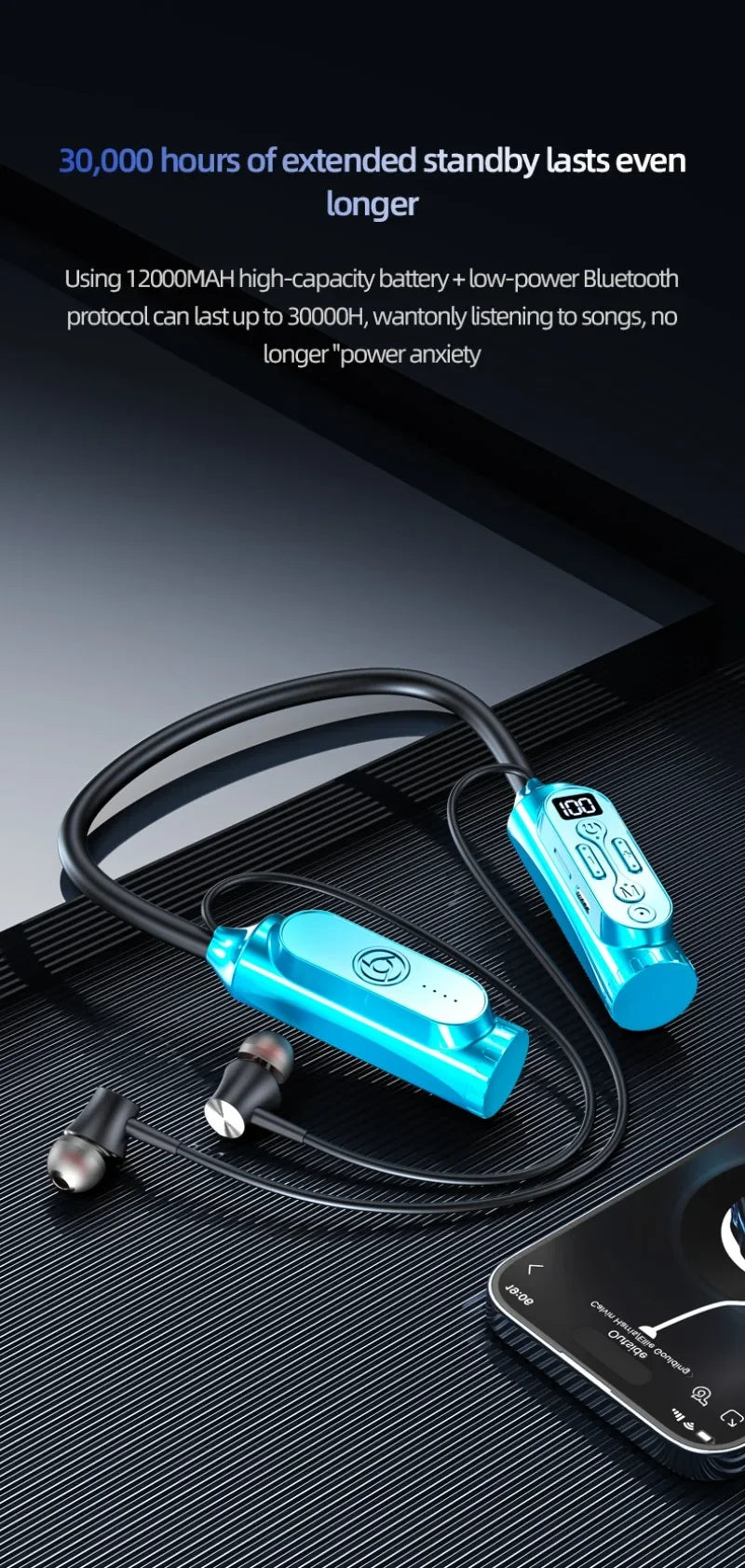 Luxuglow Bluetooth 5.3 Neckband – ANC, 12000mAh, IPX7