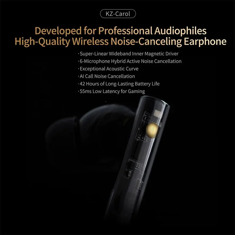 KZ Carol TWS Earphones – Hybrid ANC, 42H Battery, Low Latency