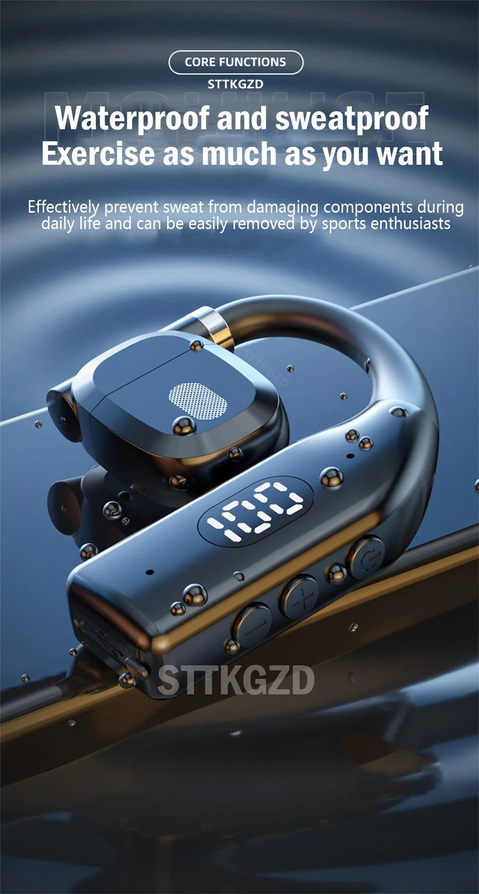 STTKGZD Bluetooth 5.3 Helmet Headset – Open-Air, ENC Noise Reduction, LED Display