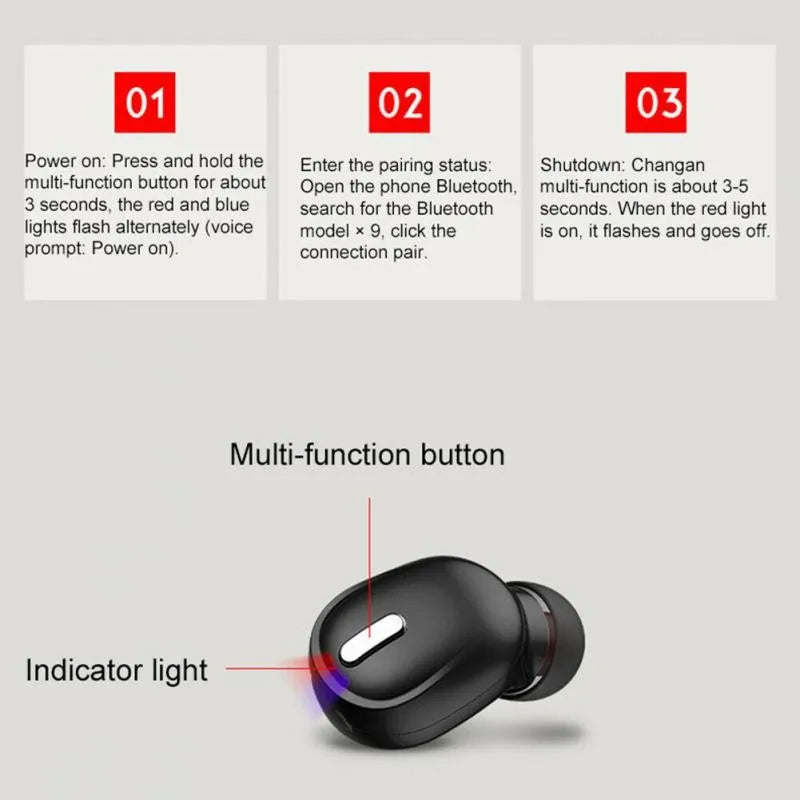 Mini Bluetooth In-Ear Headset X9 – Single Earbud with Mic