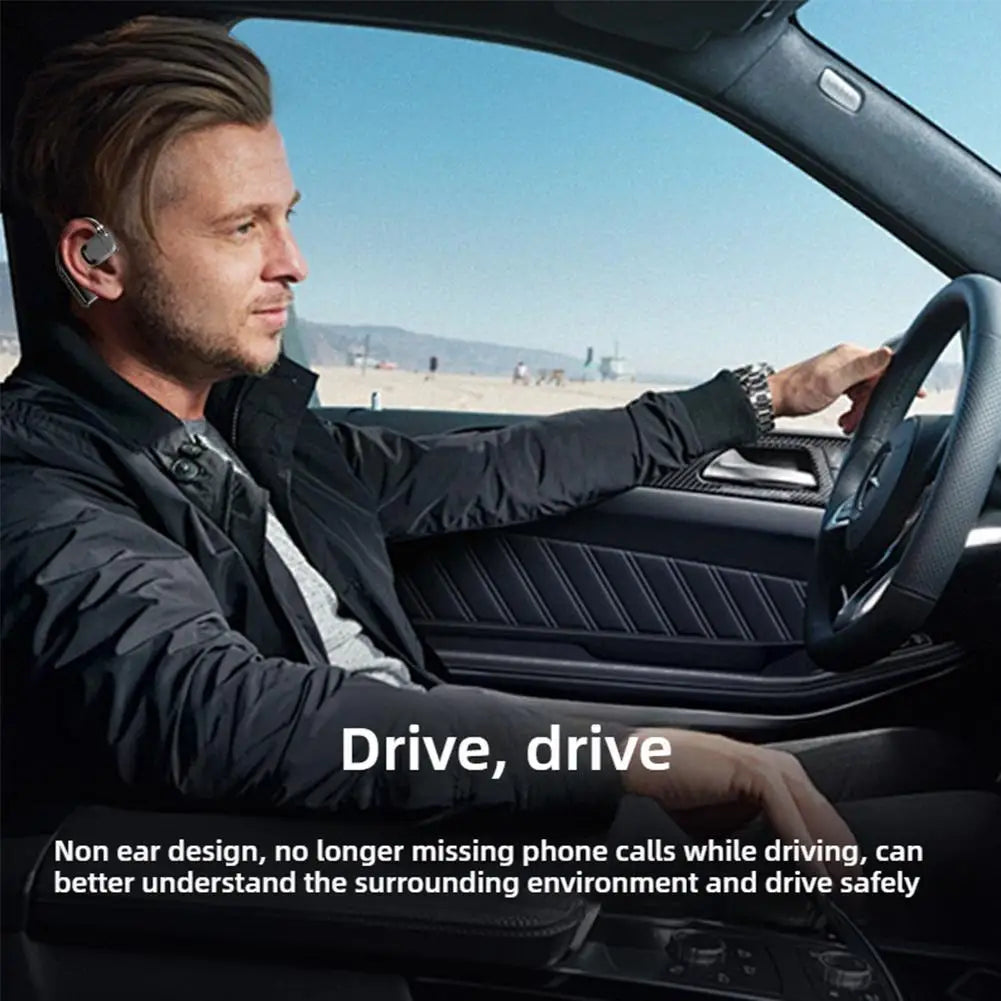 GRWIBEOU Bone Conduction Bluetooth 5.4 Headset – Waterproof Business Ear Hook with Mic & ANC