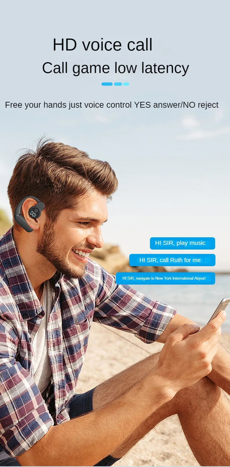 Kebidumei HOWS02 Ear Hook – Bluetooth 5.3 Noise Cancelling
