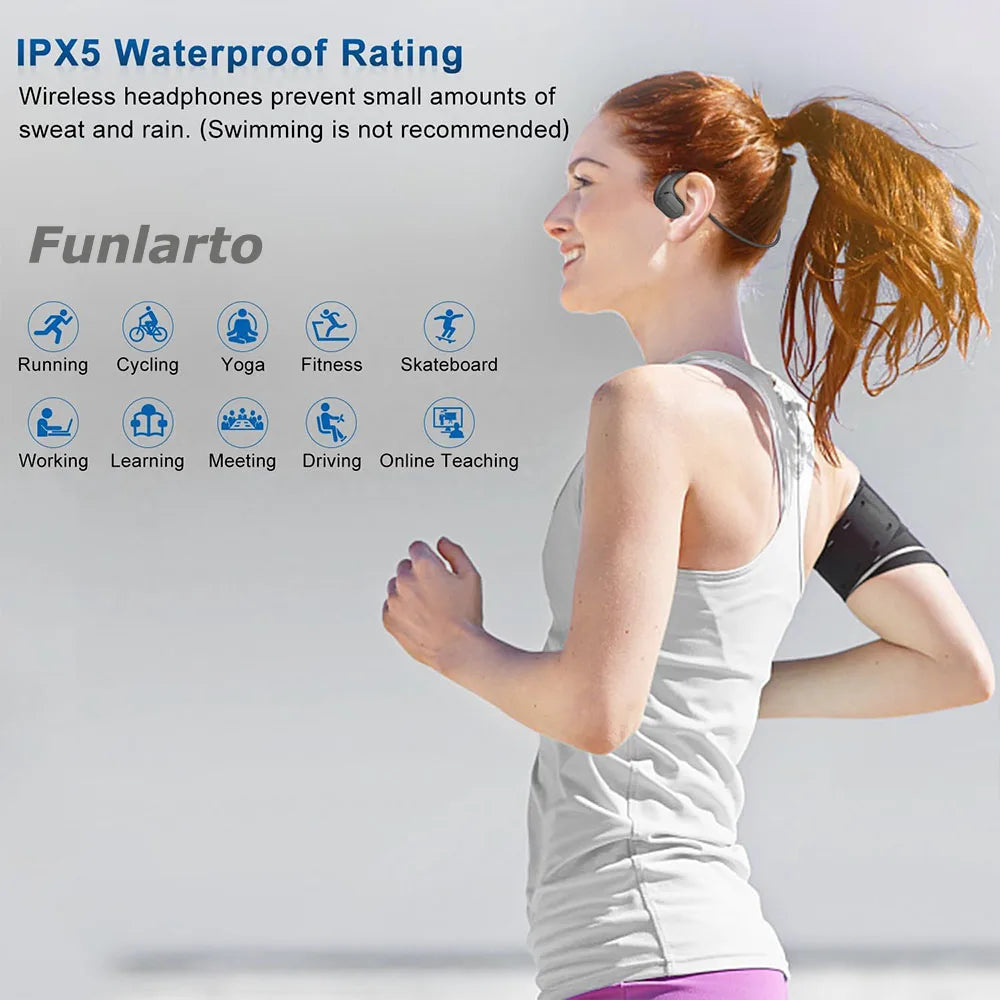 Funlarto Bluetooth Open-Ear Headphones – 10H, Mic, Waterproof