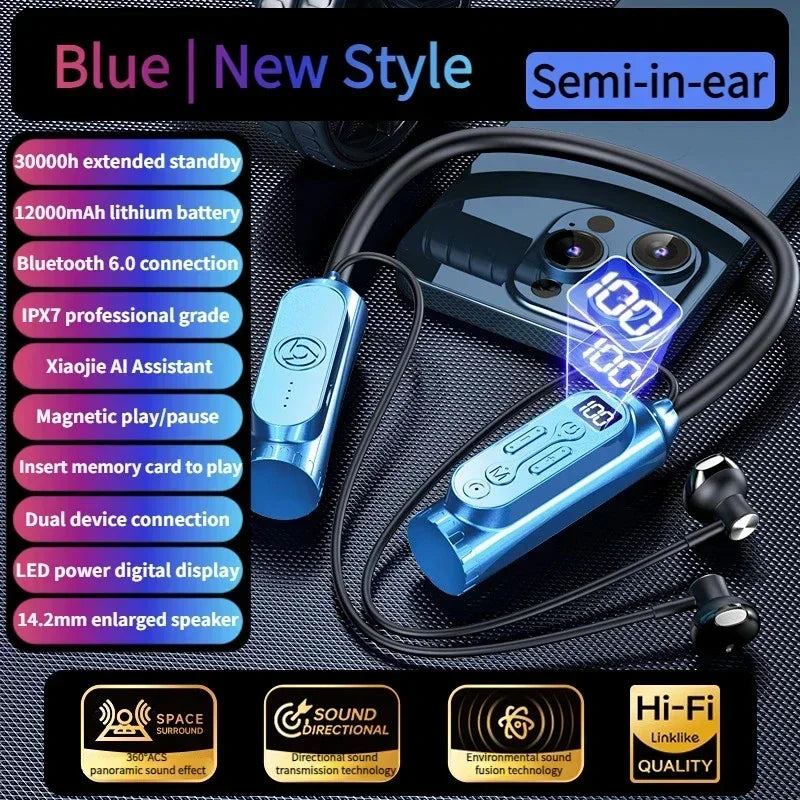 Luxuglow Bluetooth 6.0 Neckband – ANC, 12000mAh, IPX7