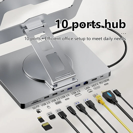 Blueendless 10-in-1 USB-C Laptop Stand Hub with HDMI, PD 100W & Ethernet – phone-stand
