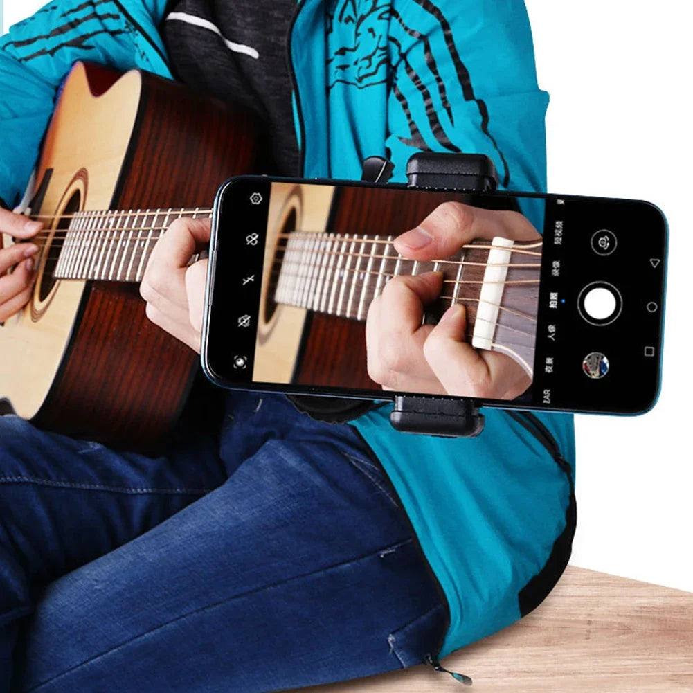 Guitar Headstock Phone Holder – 360° Adjustable Clip Mount for Recording & Streaming
