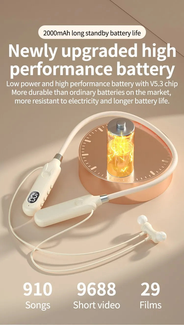 BT-12 Bluetooth 5.3 Neckband Earphones – 50h Battery & Mic