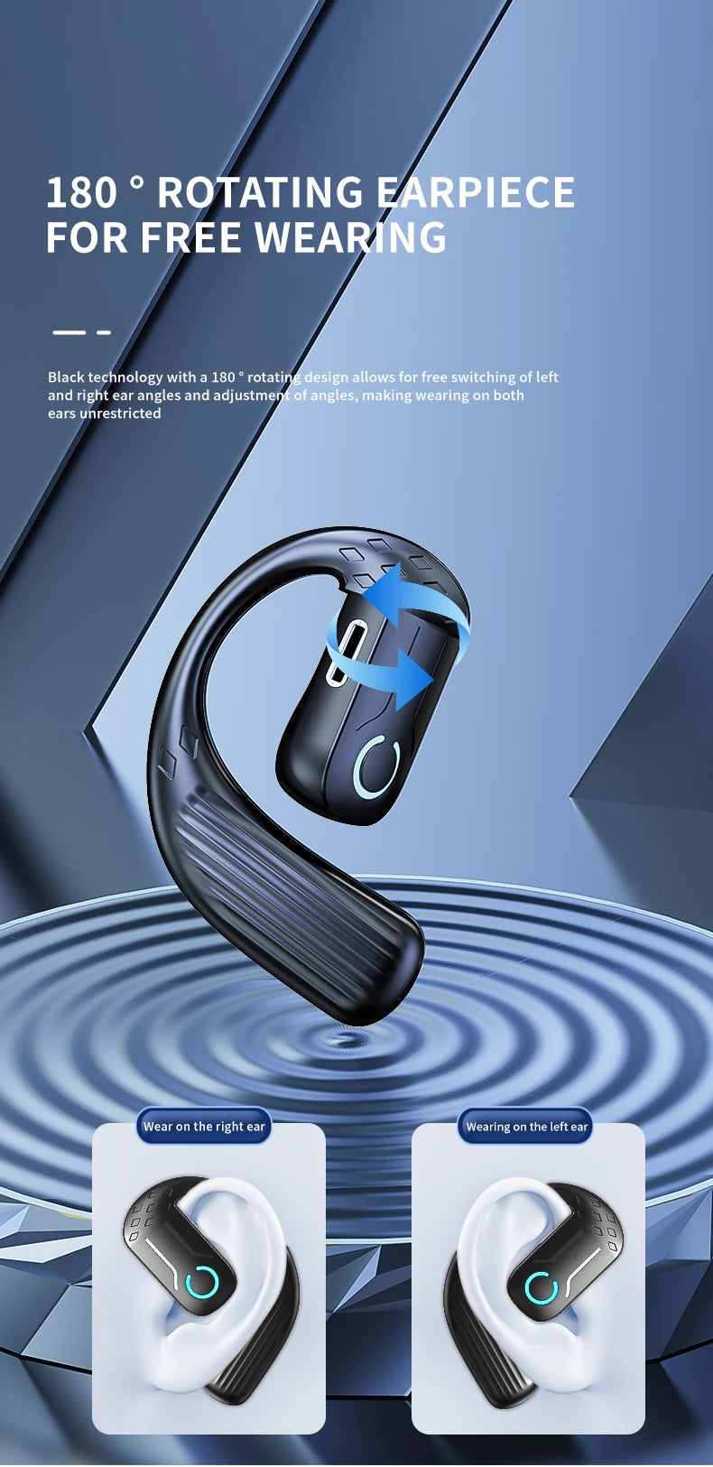 VAORLO YS01 Bluetooth 5.4 Headset – 600H Battery, Open-Ear, ANC
