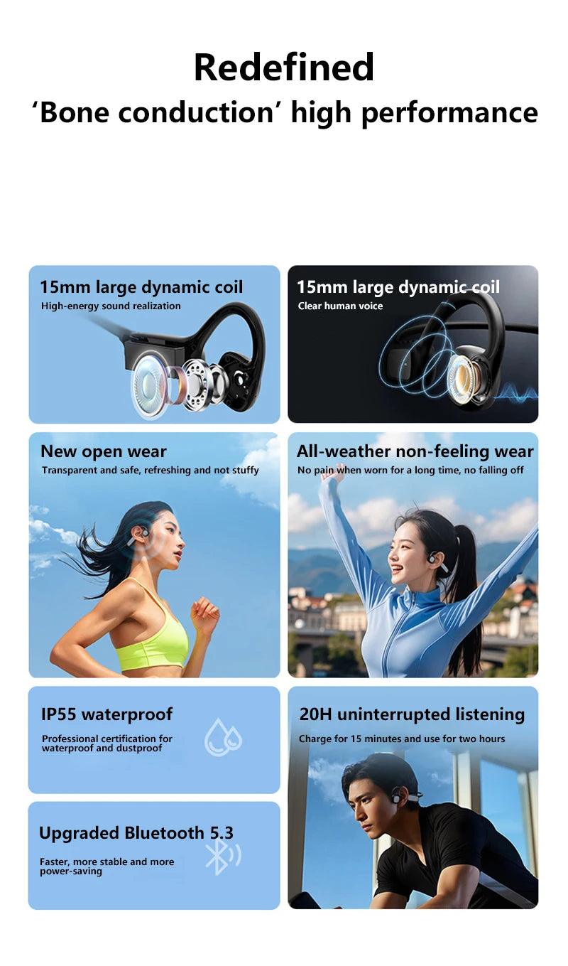 DIKELANG Open-Ear Bluetooth 5.3 Headphones – Waterproof Sports