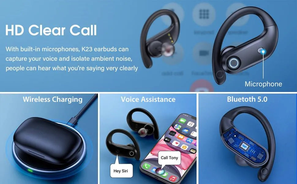 GDLYL Bluetooth 5.0 Ear Hook Earbuds – 48H Play, Wireless Charging