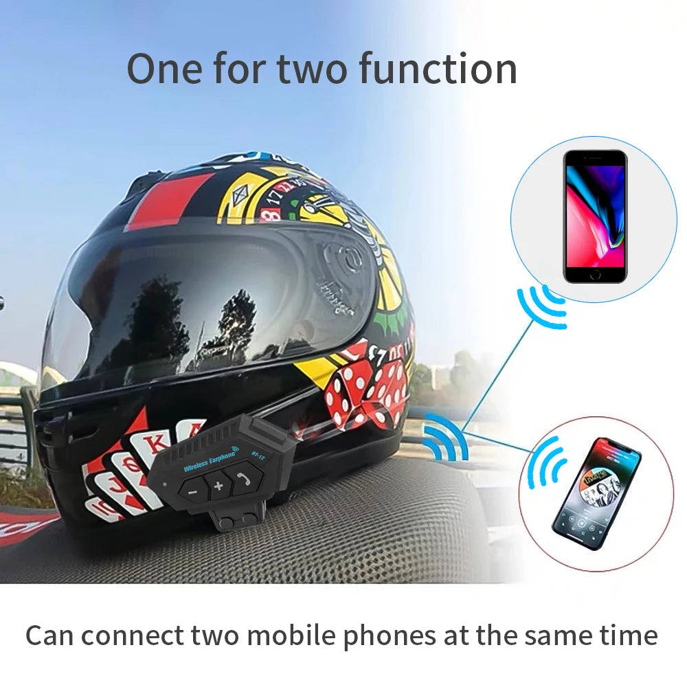 Kebidumei BT12 Motorcycle Helmet Headset – Bluetooth 5.0, Noise Reduction