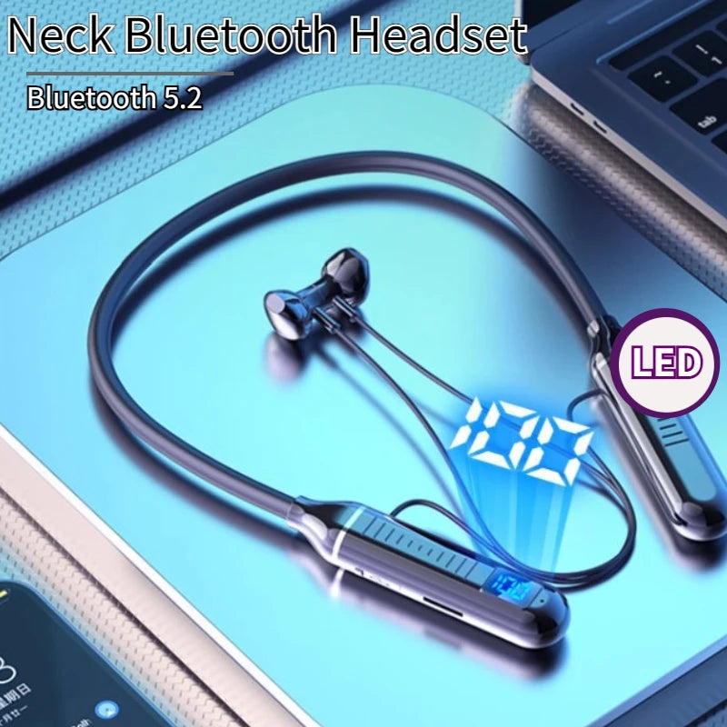 DIXSG Bluetooth 5.2 Neckband – HiFi, LED Display, Waterproof