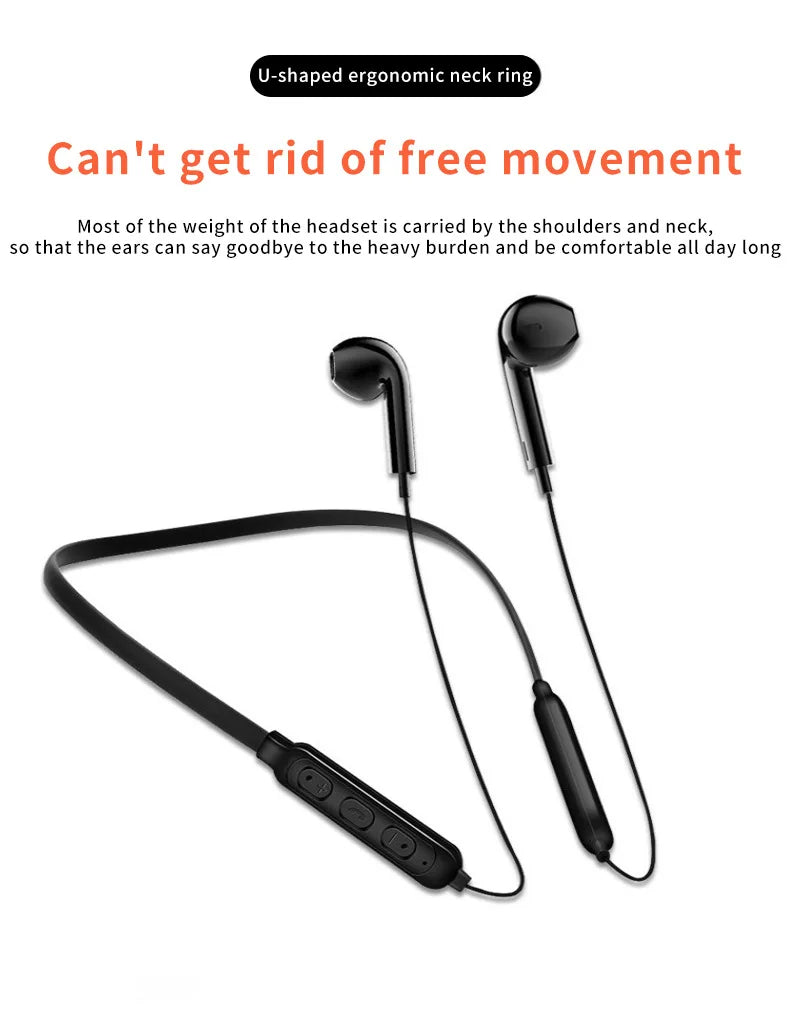 Neckband Bluetooth Earphones – 9D Audio, Noise Reduction, Sports