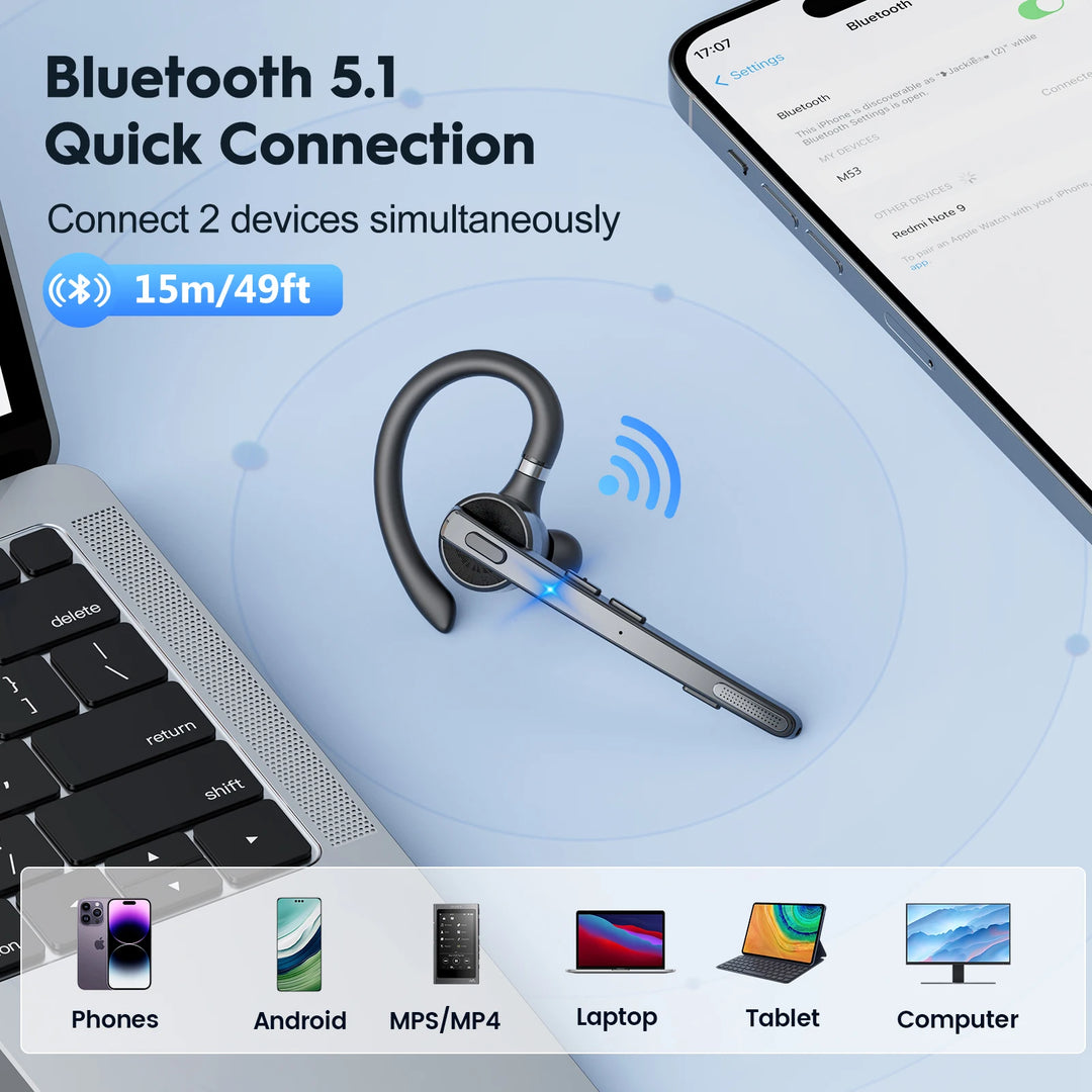 New Bee M53 Bluetooth Headset – Dual Mic, 12H Battery Life – audio-accessory