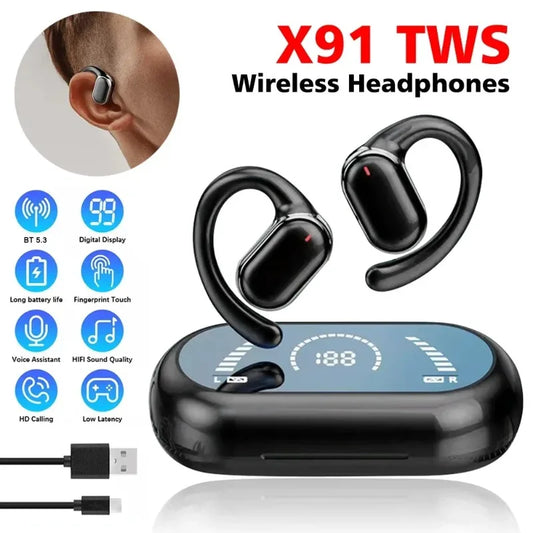VYOPBC X91 Bluetooth 5.3 Ear Hook Earphones – Noise Cancelling & Mic – audio-accessory