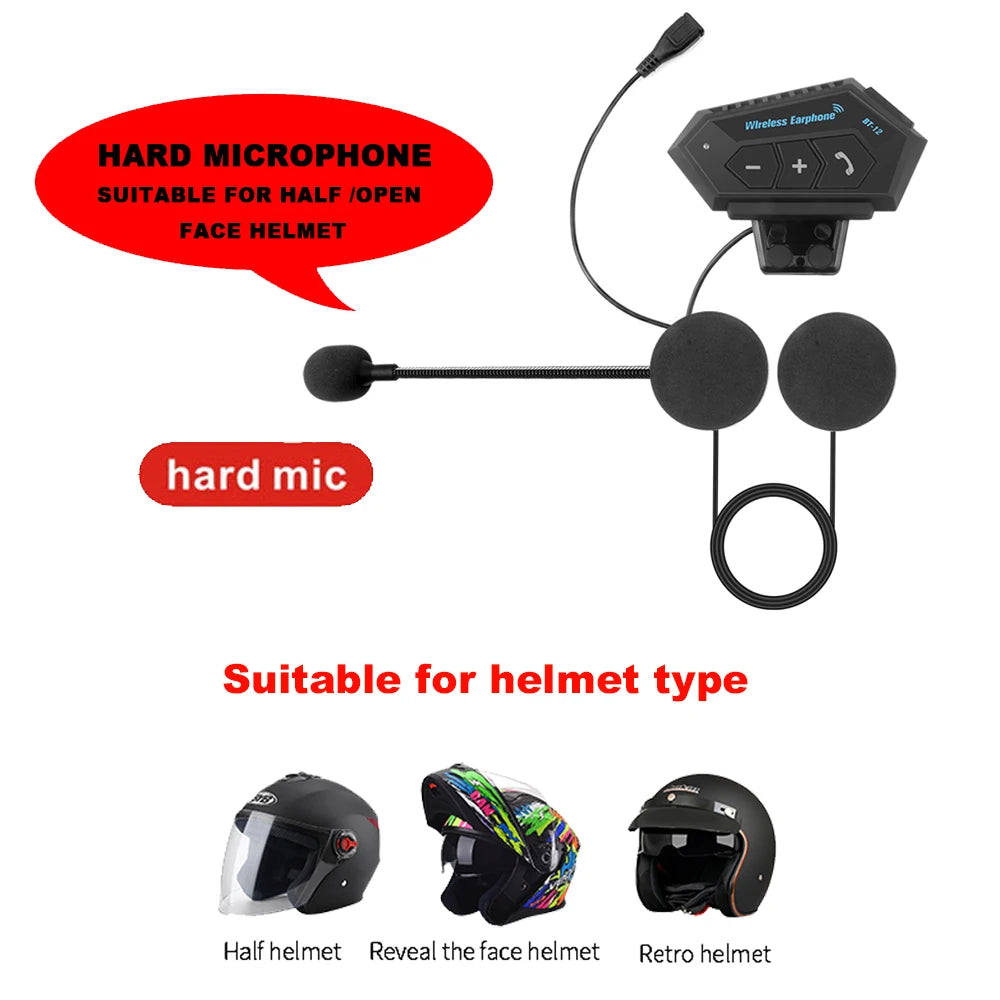 Kebidumei BT12 Motorcycle Helmet Headset – Bluetooth 5.0, Noise Reduction