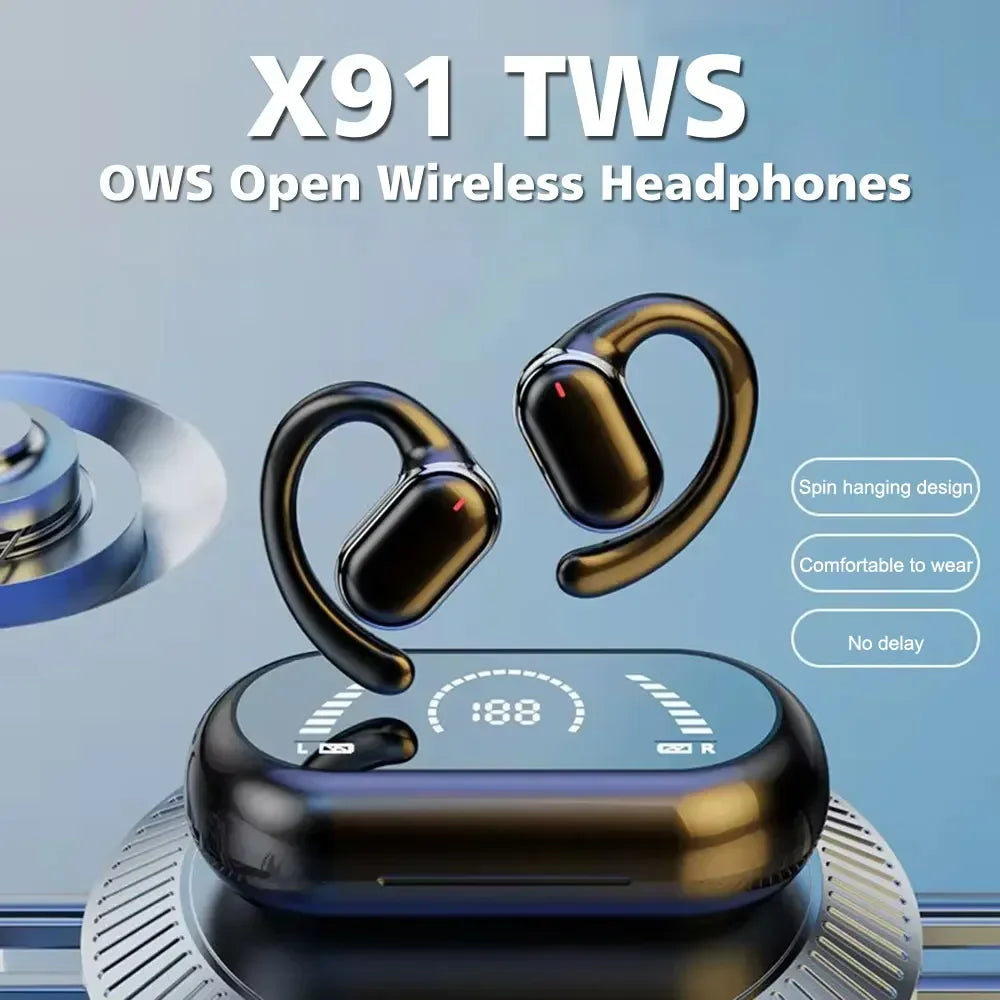 VYOPBC X91 Bluetooth 5.3 Ear Hook Earphones – Noise Cancelling & Mic