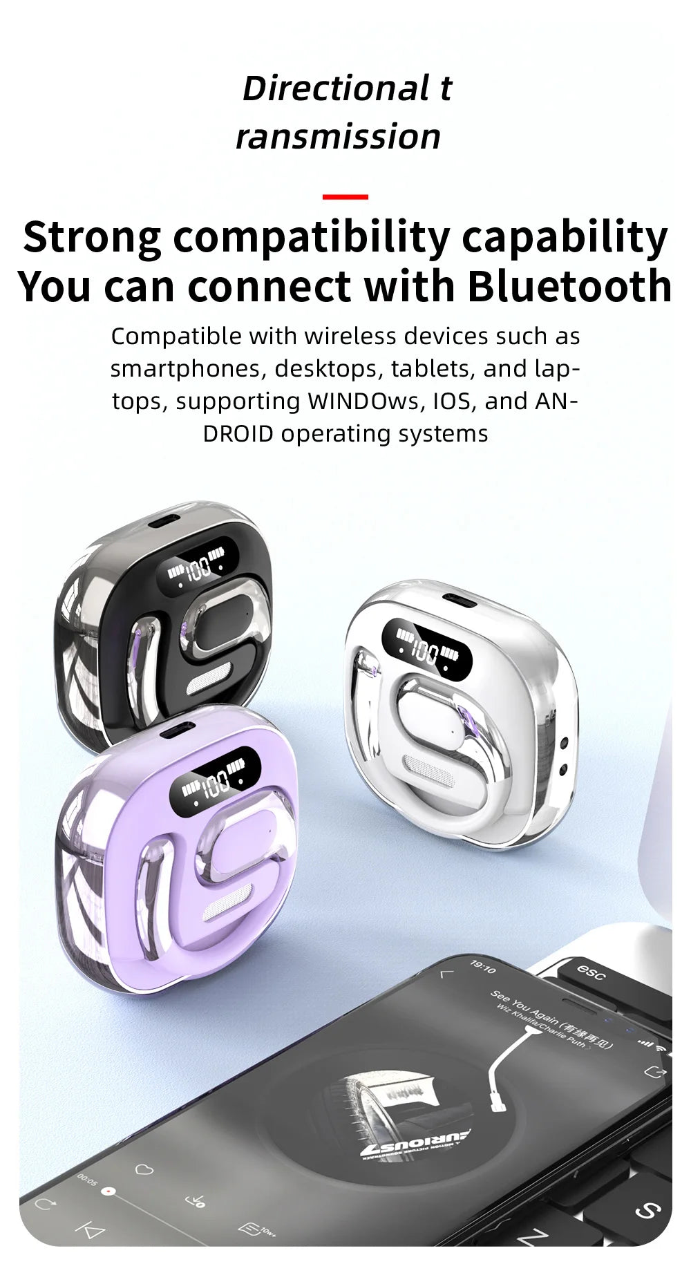 WJOY Bluetooth 5.4 Translation Ear Hook Headphones – 144 Languages