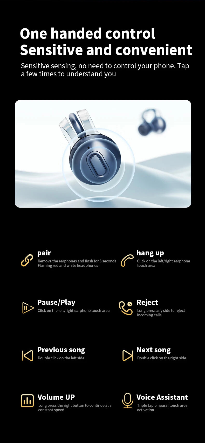 iHseno I36 Open-Ear TWS Earphones – Bluetooth 5.3, Clip-On, Waterproof