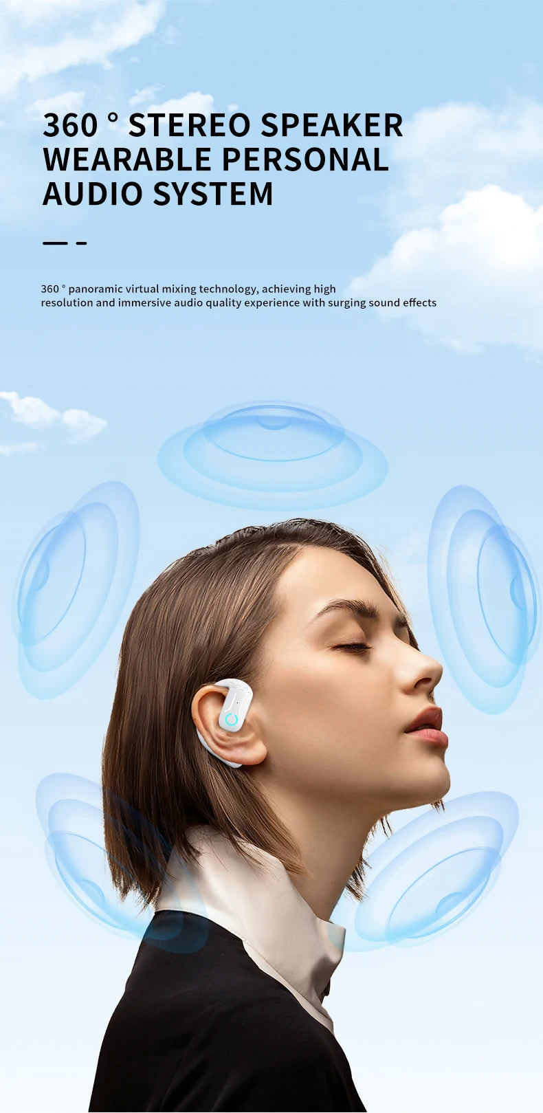VAORLO YS01 Bluetooth 5.4 Headset – 600H Battery, Open-Ear, ANC