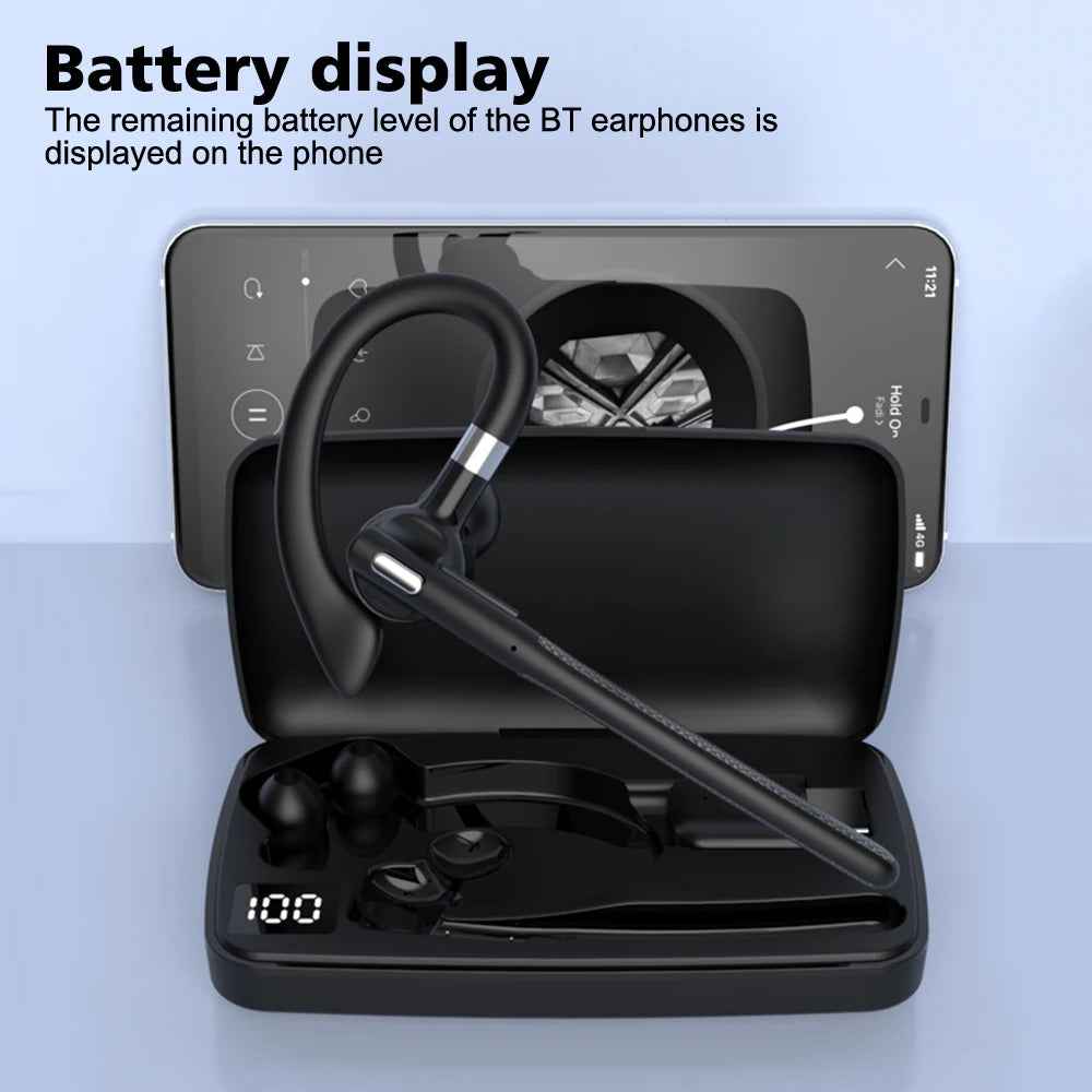 AideeMaster Bluetooth 5.4 Bone Conduction Ear-Hook Headset – ENC Noise Reduction, 48H Battery, LED Charging Case