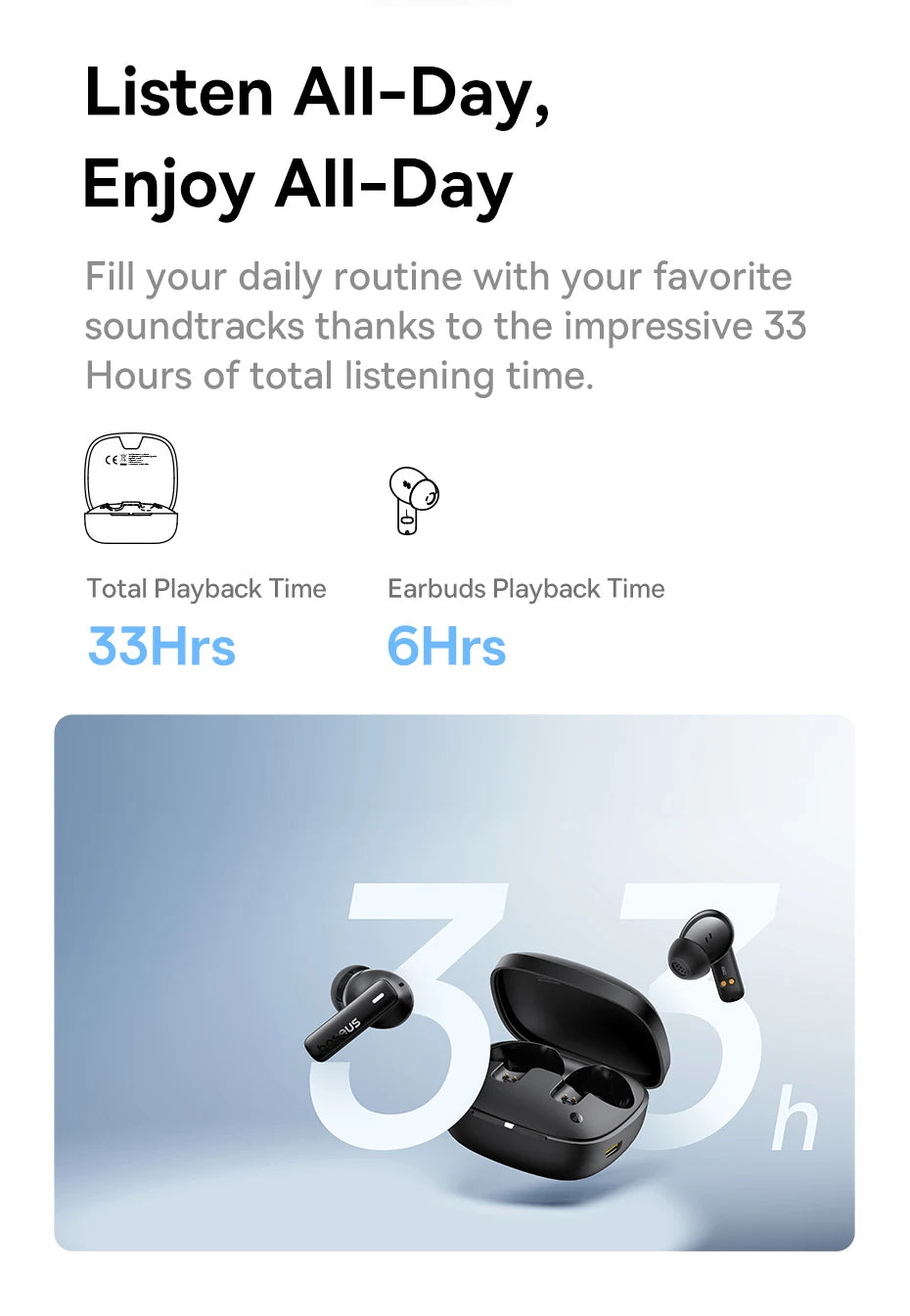 Baseus True Wireless Earphones – 33H Playtime, Waterproof