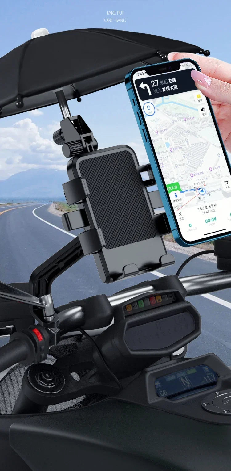 VIKEFON Motorcycle Phone Holder with Rainproof Sunshade – Universal Handlebar Mount