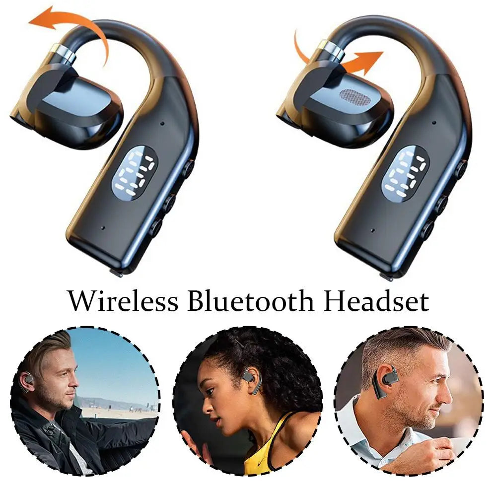 GRWIBEOU Bone Conduction Bluetooth 5.4 Headset – Waterproof Business Ear Hook with Mic & ANC