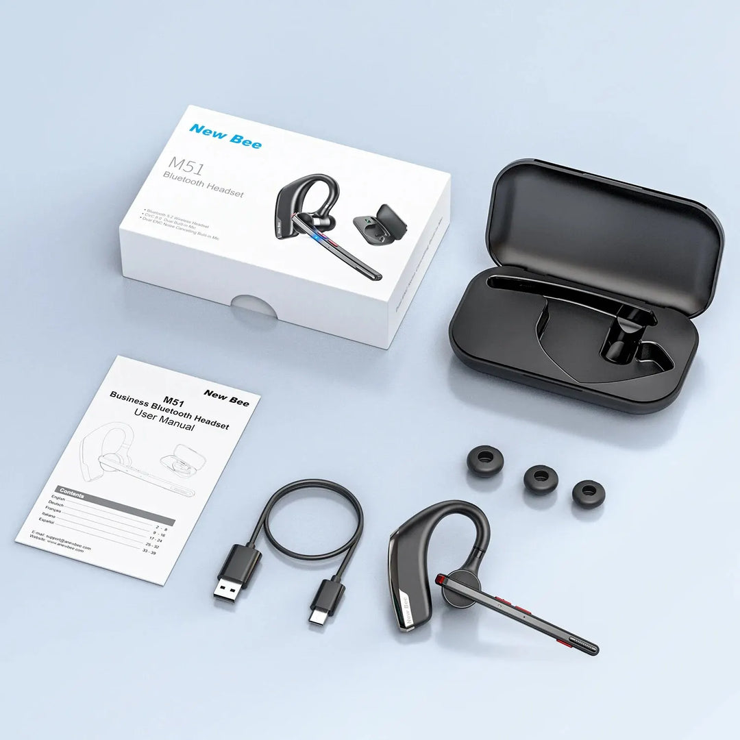 New Bee M51 Bluetooth Headset – Dual-Mic Noise Cancelling, 60H