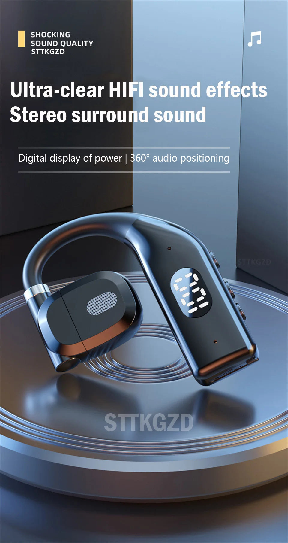 STTKGZD Bluetooth 5.3 Helmet Headset – Open-Air, ENC Noise Reduction, LED Display