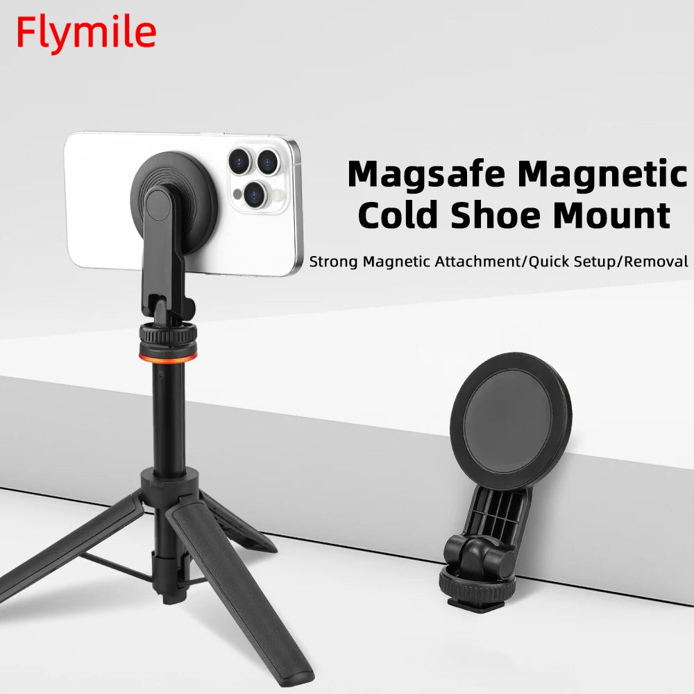 BRDRC Magnetic Tripod Mount for iPhone 12–15 – MagSafe Holder with Cold Shoe & 1/4" Thread