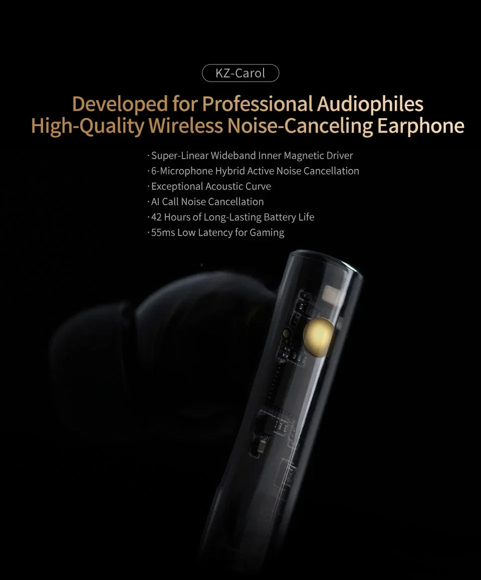 KZ Carol TWS Earphones – Hybrid ANC, 42H Battery, Low Latency