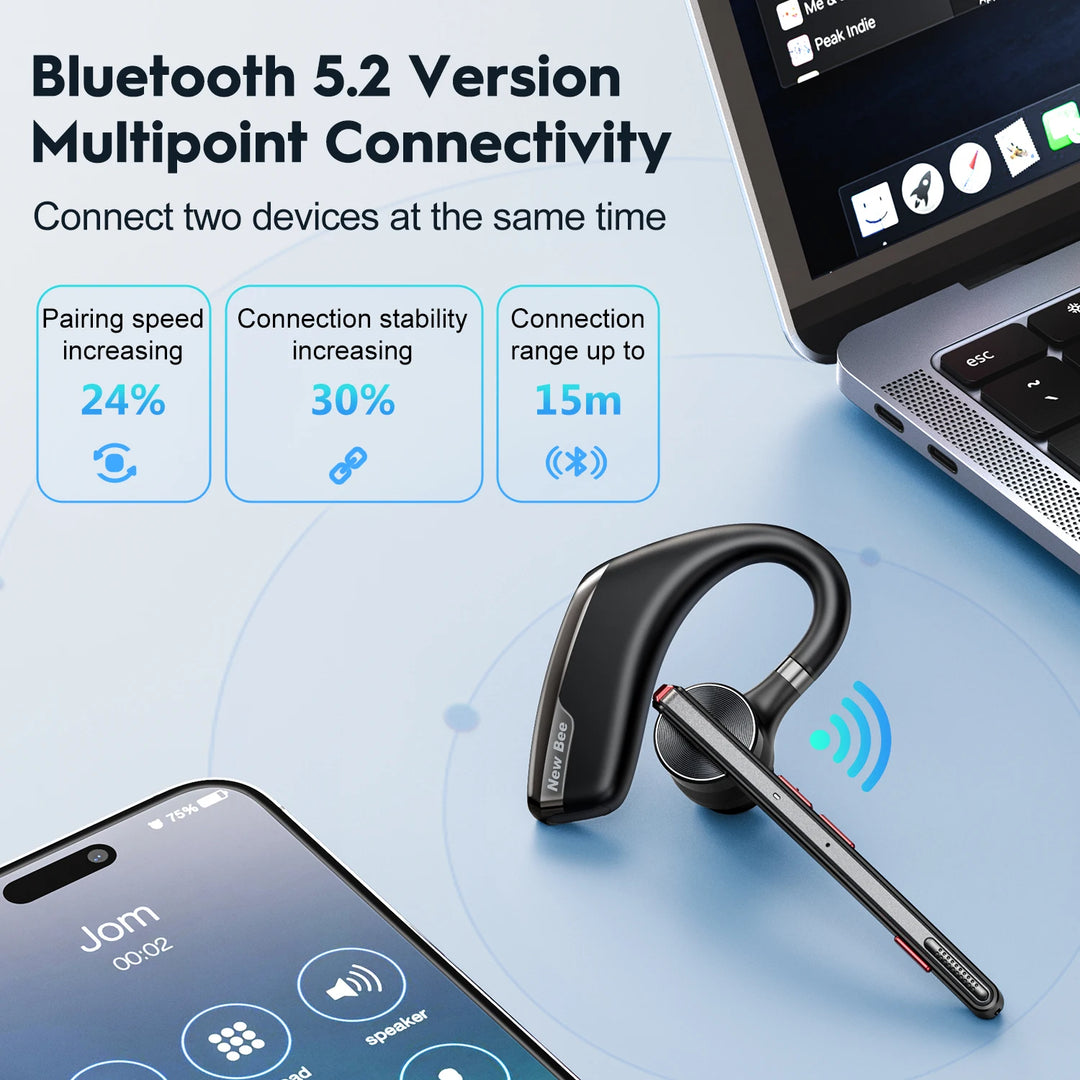 New Bee M51 Bluetooth Headset – Dual-Mic Noise Cancelling, 60H