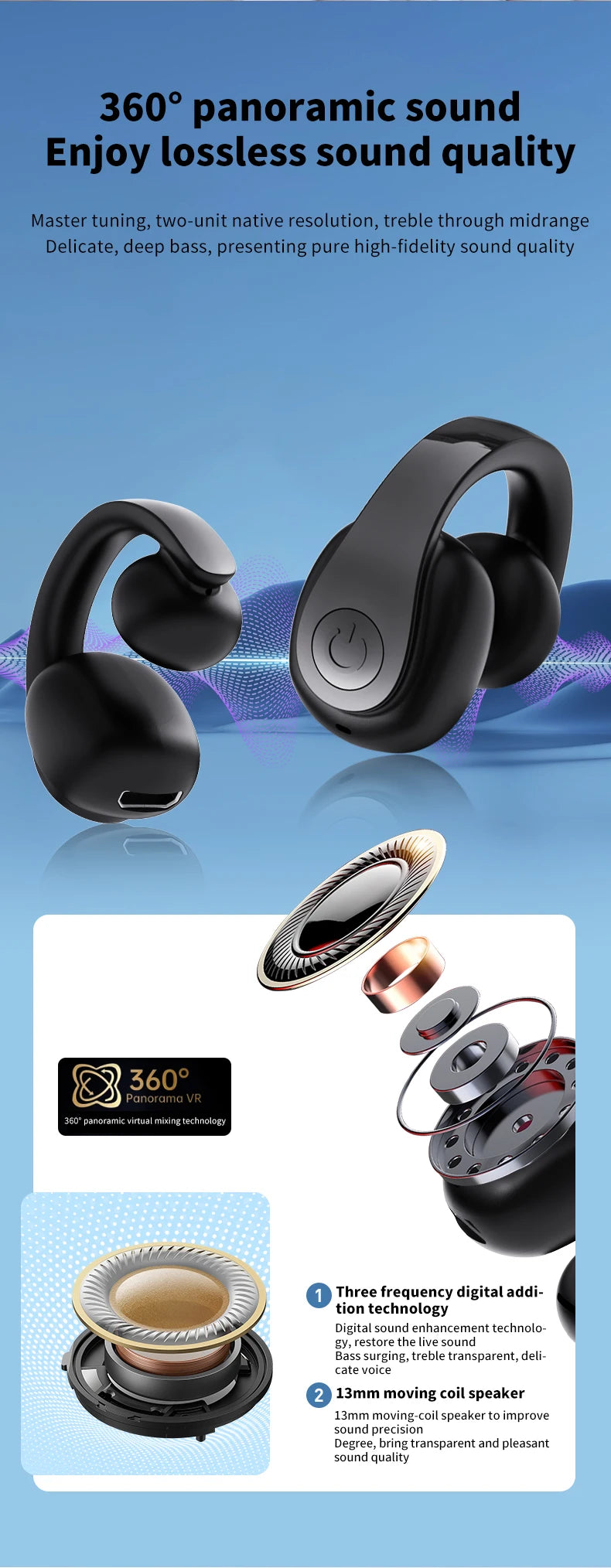 Bluetooth 5.4 Clip-On Sports Earphone – HiFi Wireless