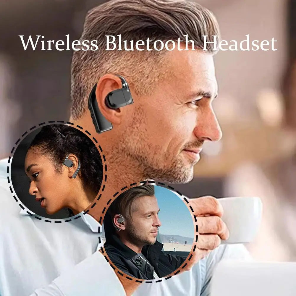 GRWIBEOU Bone Conduction Bluetooth 5.4 Headset – Waterproof Business Ear Hook with Mic & ANC
