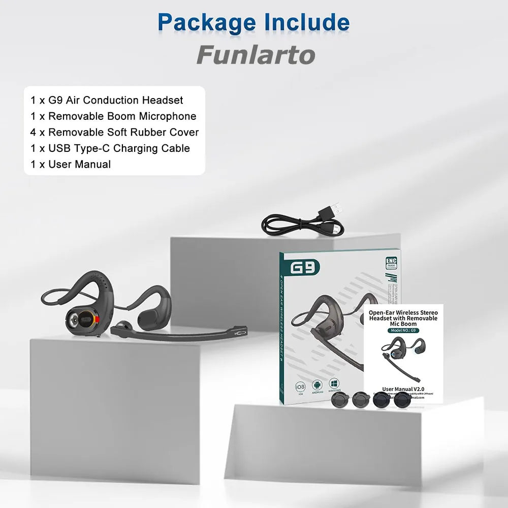 Funlarto Bluetooth Open-Ear Headphones – 10H, Mic, Waterproof