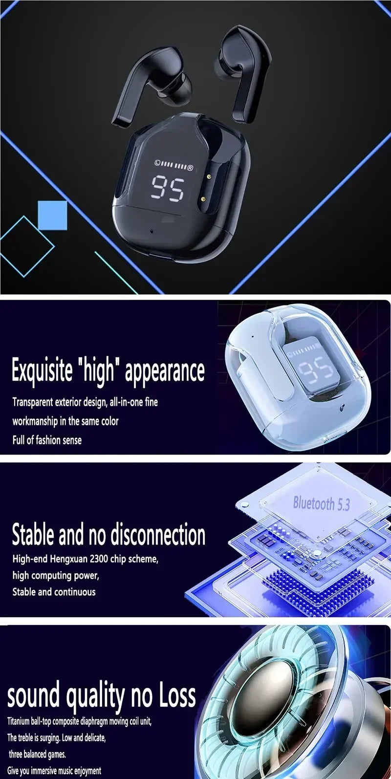 VYOPBC Original T2 Bluetooth Earphones | HiFi In-Ear 24H Playtime