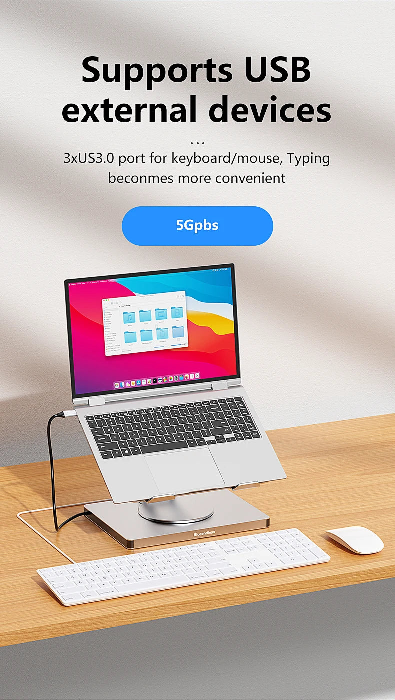 Blueendless 10-in-1 USB-C Laptop Stand Hub with HDMI, PD 100W & Ethernet