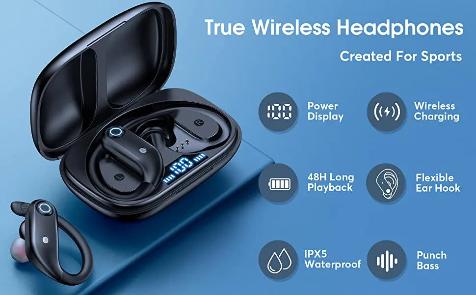 GDLYL Bluetooth 5.0 Ear Hook Earbuds – 48H Play, Wireless Charging