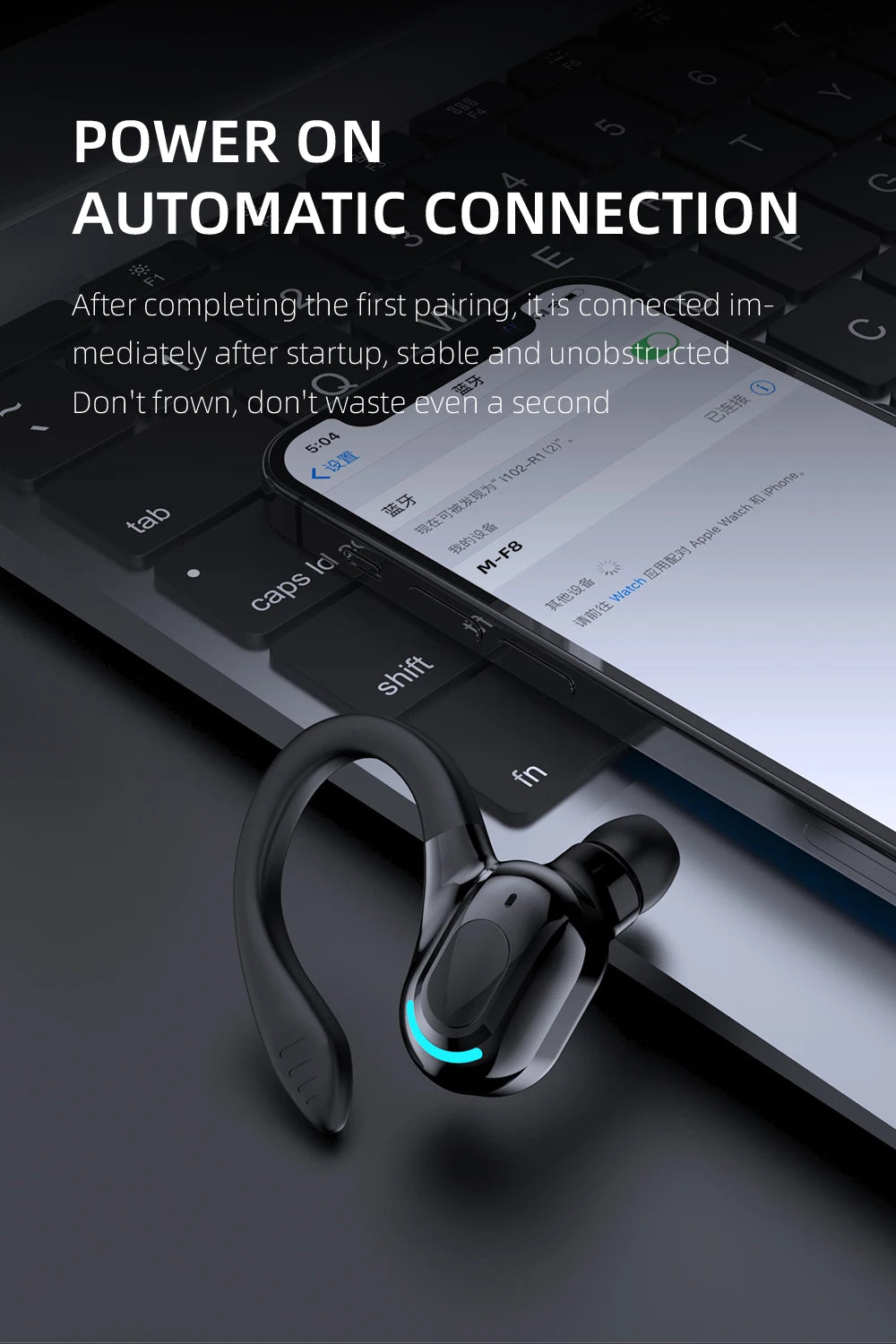 DISOUR M-F8 Bluetooth 5.2 Ear-Hook Headset | ANC & 20H Playtime