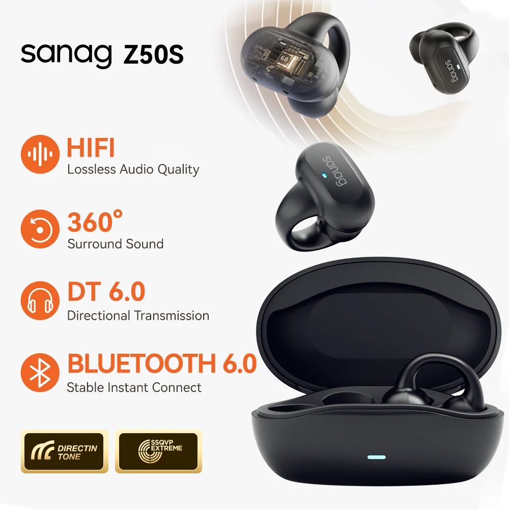 Sanag Bluetooth 5.3 Ear Clip Wireless Earphones | 48 H Playtime