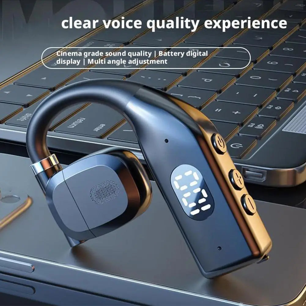 GRWIBEOU Bone Conduction Bluetooth 5.4 Headset – Waterproof Business Ear Hook with Mic & ANC