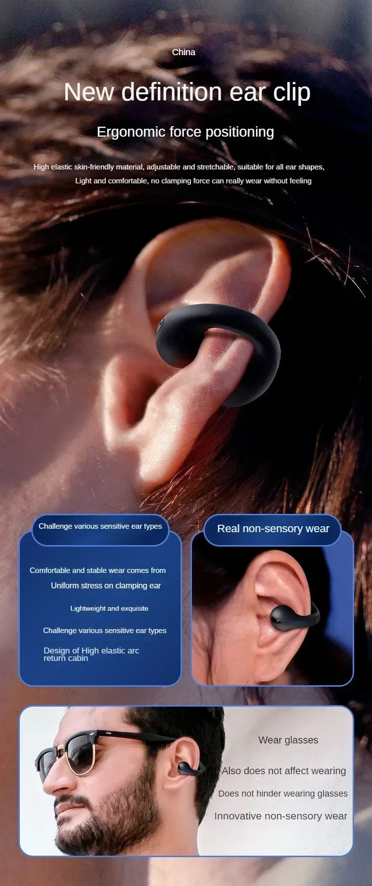 ZONGJI Bluetooth 5.3 Ear Hook Earphones – ANC, Dual Mode