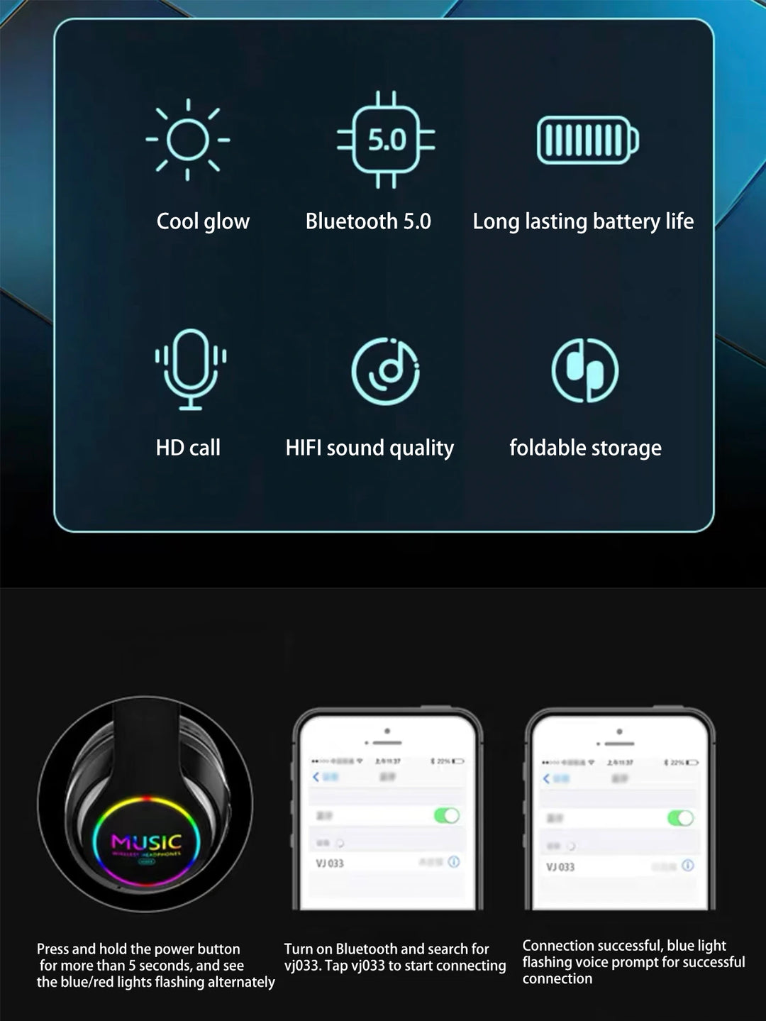 T-WOLF Wireless Bluetooth Headset with Mic | 4H Playtime