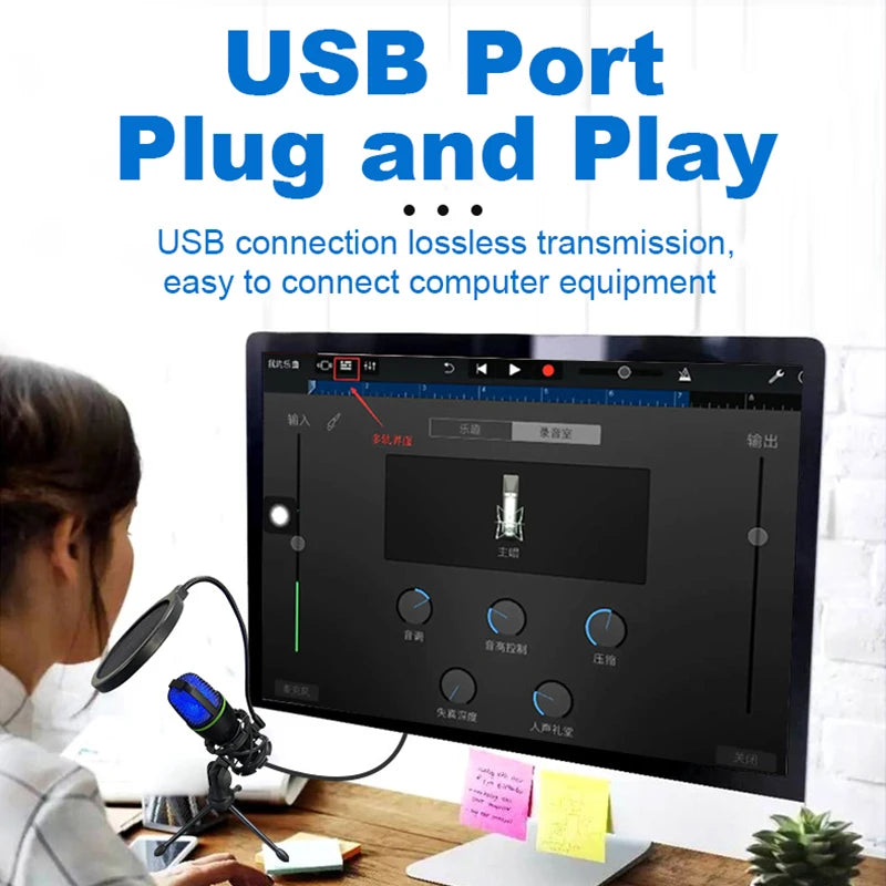 Lefon USB/3.5mm Condenser Microphone – Plug & Play Desktop Mic for Streaming, Gaming & Podcasting